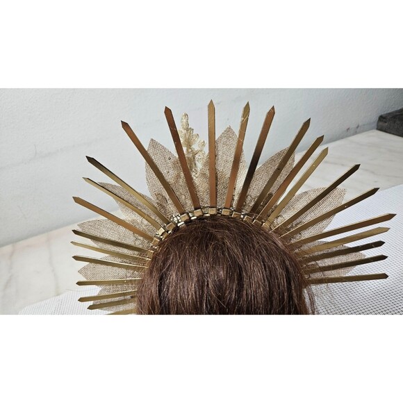 Gold halo crown, Halo headpiece, Bridal crown, Flower crown, Headdress Fairy main image 8